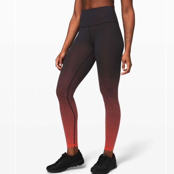 Lululemon Womens Size 8 Wunder Under High Rise Tight Black Red Ombré Speckle New